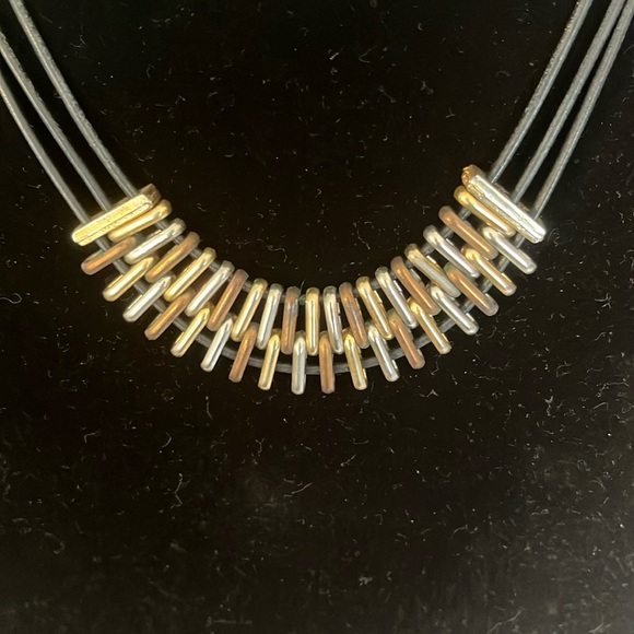 Necklace Metal and waxed cord copper, bronze and silver  tone - Picture 1 of 5